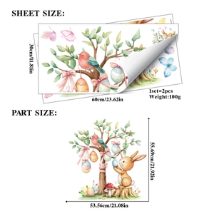 Detailed sheet dimensions and assembly size for Easter watercolor egg tree wall stickers