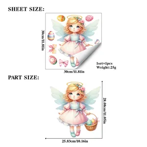 Size chart for Easter angel window sticker showing 30x30cm sheet and layout details