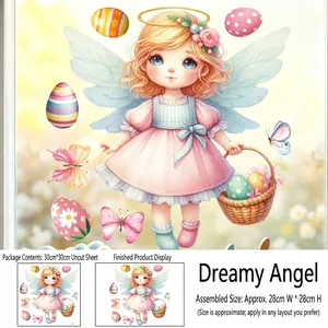 Detail of Easter angel window sticker with butterfly and egg 30x30cm size specs