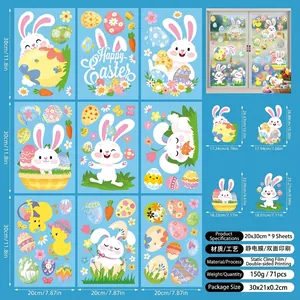 Detail of 9-sheet Easter window stickers set with 71 pieces of bunnies and colored eggs