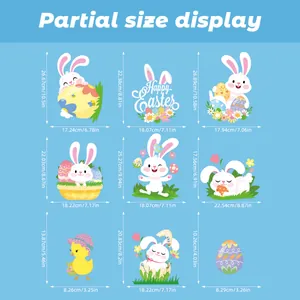 Detailed size chart showing dimensions for Easter bunny and egg window stickers