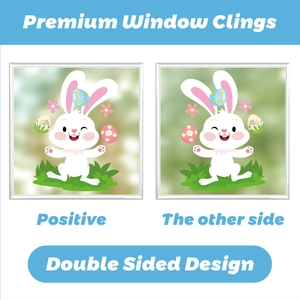 Double-sided Easter window stickers with cute bunny and colorful eggs on grass
