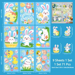 Detailed view of 9-sheet Easter window static stickers featuring rabbits and eggs