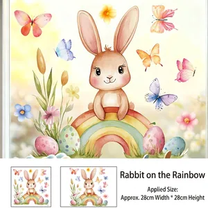 Detailed view of Easter bunny and rainbow wall stickers with 28x28cm display dimensions