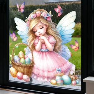Sticker fenêtre de Pâques fée avec papillons et œufs pour décoration intérieure