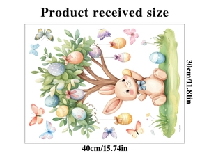 Easter rabbit and egg static window cling stickers set in 40x30cm watercolor style