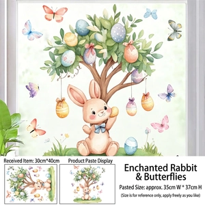 Detail of Easter bunny static window sticker set showing 30x40cm sheet layout and size