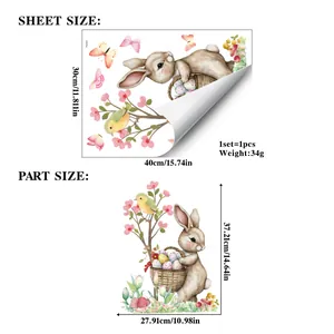Size chart showing Easter bunny window decal dimensions of 40x30cm with weight specs
