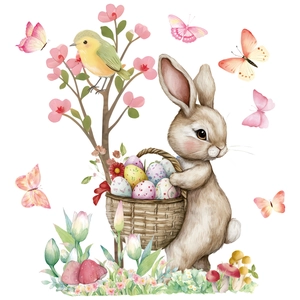 Easter bunny and butterfly window decals in watercolor style for festive home decoration