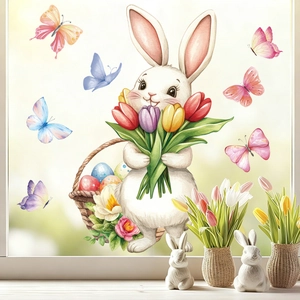 Easter bunny and colorful butterflies window stickers decoration for spring glass display