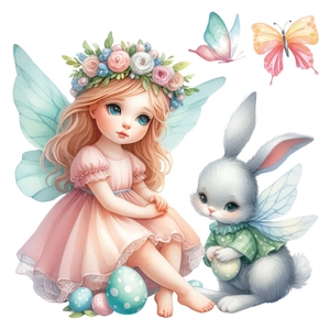 Easter electrostatic window stickers with watercolor fairy, bunny, and colorful eggs