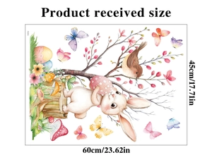 Detailed sheet size guide for Easter rabbit and butterfly window stickers 60x45cm