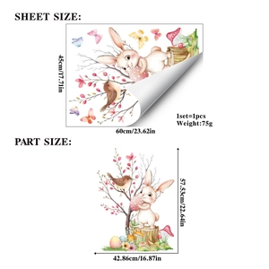 Detailed sheet and finished size layout for Easter bunny and floral window stickers
