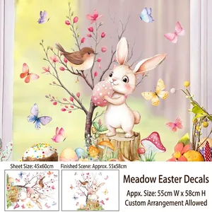 Easter static window stickers featuring rabbits, birds and butterflies on window glass