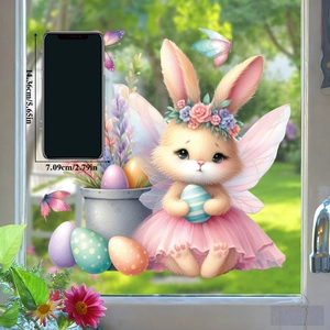 Easter bunny static window sticker with size comparison next to a mobile phone
