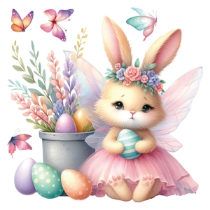 Easter static PVC window sticker featuring a cute angel bunny with floral wreath and egg
