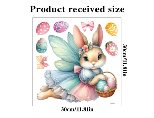 Detail showing Easter bunny wall decal sheet with product size 30cm x 30cm measurements