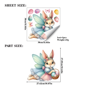 Detailed sheet size of Easter bunny angel window cling with 30x30cm dimensions