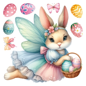 Easter angel bunny and colorful eggs static window stickers for festive decoration