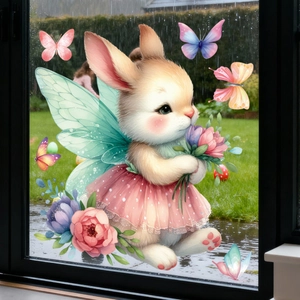 Easter electrostatic window clings featuring cute bunny fairy and floral decor stickers