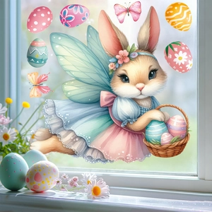 Easter Window Clings Rabbit Fairy Colorful Eggs Butterfly Static Stickers PVC Removable Holiday Decoration