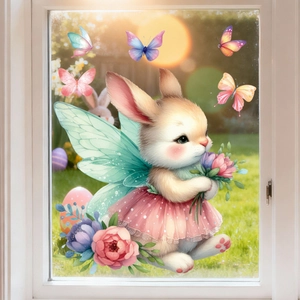 Easter electrostatic window stickers featuring cute angel bunny and colorful butterflies