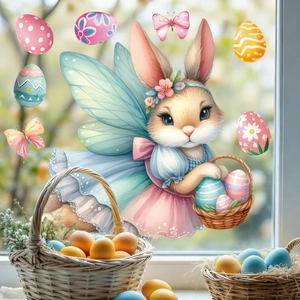 Easter bunny angel with colorful eggs window clings for festive holiday decoration