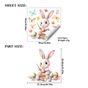 Detailed dimensions of Easter static window sticker featuring cartoon rabbit and eggs