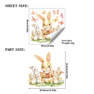 Detailed sheet dimensions of cartoon rabbit wall stickers for Easter window decoration