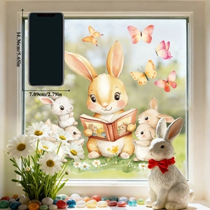 Watercolor bunny window stickers shown with a smartphone for scale comparison