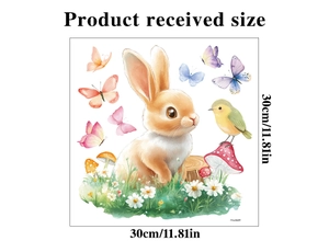 Detail view of Easter window sticker showing 30x30cm size with bunny and mushroom