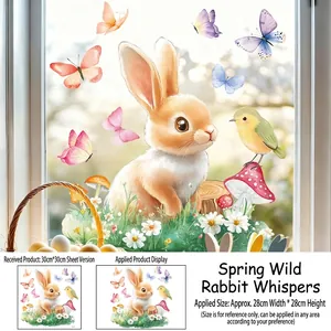 Detailed view of watercolor Easter rabbit and daisy window decals with 30x30cm dimensions