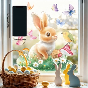 Easter window decals showing rabbit and butterfly stickers with smartphone for size reference