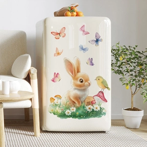 Detail of Easter static window clings with watercolor bunny, birds and butterflies