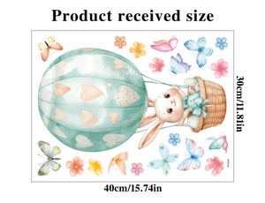 Stickers de Pâques lapin et montgolfière avec dimensions 30x40cm pour fenêtre vitrée