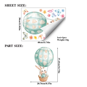 Guide des tailles détaillé pour stickers muraux de Pâques avec dimensions en cm