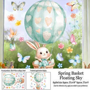 Feuille de 30x40cm de stickers de Pâques avec lapin en montgolfière et papillons colorés
