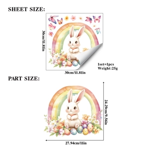 Détail des stickers de Pâques lapin montrant les dimensions de la planche et du rendu