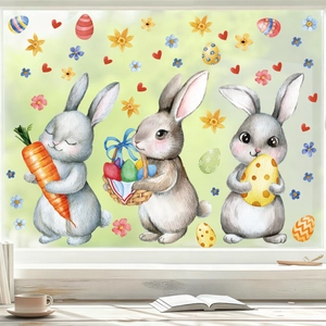 Adesivi per finestre di Pasqua con coniglietti e carote per decorazioni festive in vetro