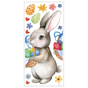 Dettaglio dell'illustrazione del coniglietto di Pasqua con cesto di uova per finestre