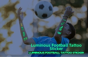 Glow-in-the-dark soccer temporary tattoos featuring football and goal designs on skin