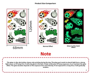 Luminous football tattoo stickers 120x68mm showing day and night glow effect detail