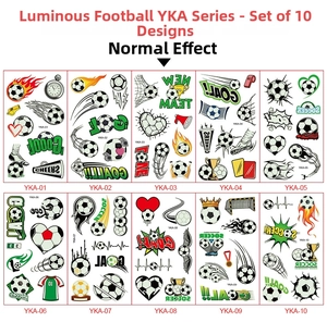 Detailed grid showing 10 sets of luminous football temporary tattoos for sports fans