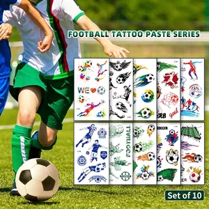 Waterproof football temporary tattoo stickers set with soccer goal and trophy designs