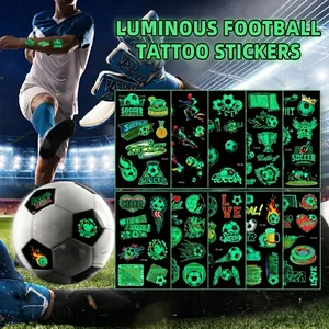 Glow in the dark soccer temporary tattoos set of 10 sheets with football and trophy designs