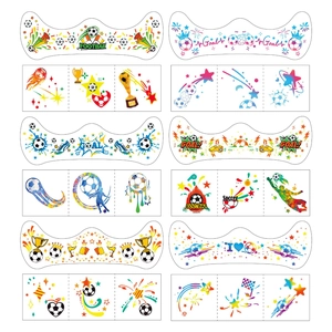 Detailed set of 10 temporary soccer tattoos with trophies and football goal patterns