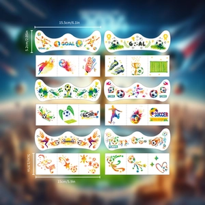 Watercolor soccer temporary tattoos for kids with goal silhouettes and football designs