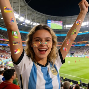 Vibrant football theme temporary tattoos for soccer fans including players and goal motifs