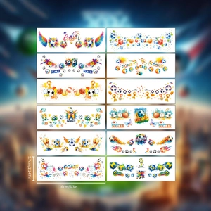 Set of 12 watercolor soccer temporary tattoos with trophies and sports goals stickers