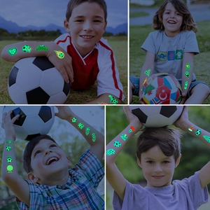 Luminous football temporary tattoo stickers for kids showing green glow in the dark effect